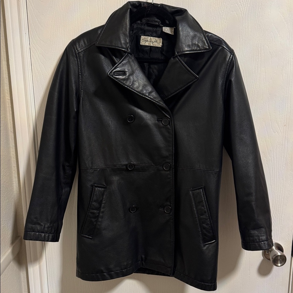 Vintage Spiegel Genuine Leather Double Breasted Coat Women's Small Button Down